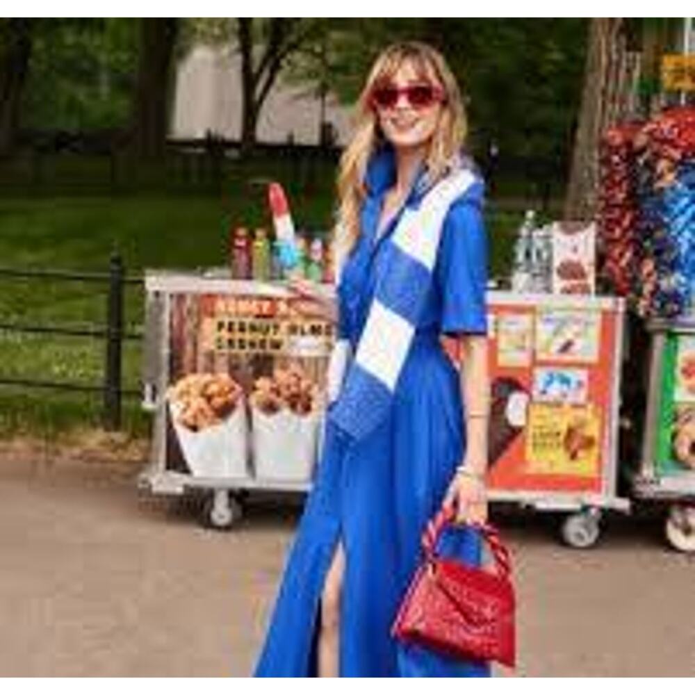 Staud Millie Maxi Belted Shirt Dress Lapis Blue recycled nylon size 00 XXS - Picture 2 of 14